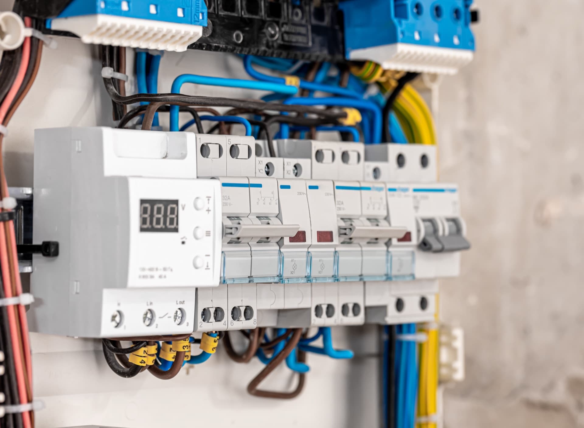 New electrical panel with labeled circuit breakers